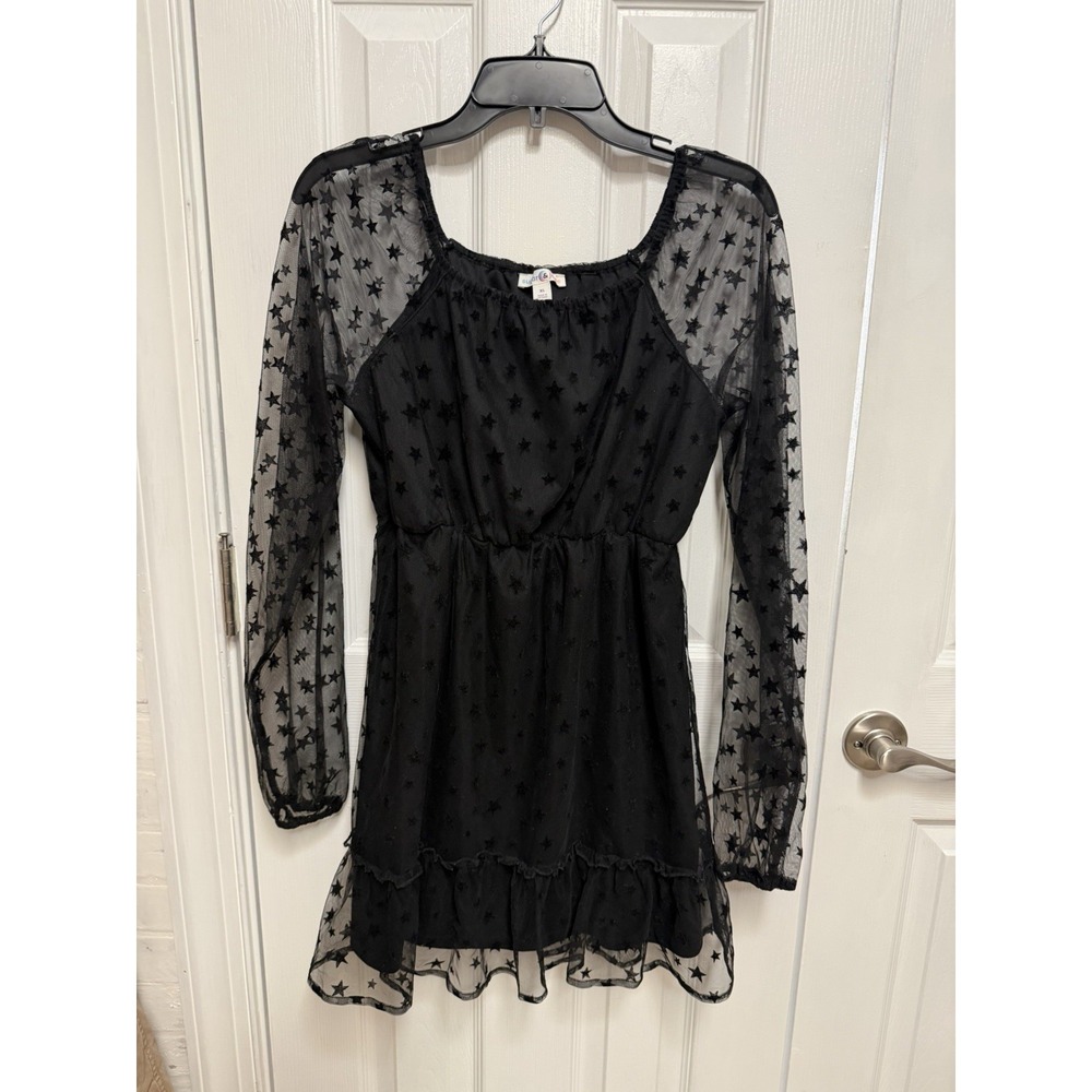 Sugar & Jade Girls XL Black Star Mesh Dress Halloween Witch Celestial Party